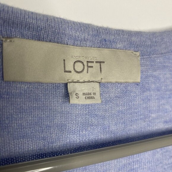 LOFT Sweater Women S Light Blue V-neck Drawstring Long Sleeve Slit Hem - Picture 9 of 11